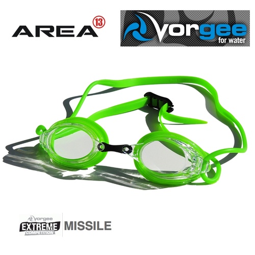 VORGEE MISSILE SWIMMING GOGGLES, CLEAR LENS, GREEN, SWIMMING GOGGLES