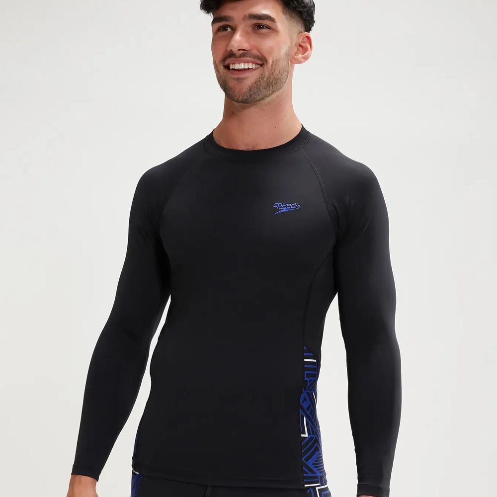 Speedo Men's ECO Endurance+ Splice Sun Top, Men's Rashie - Black/Blue ...