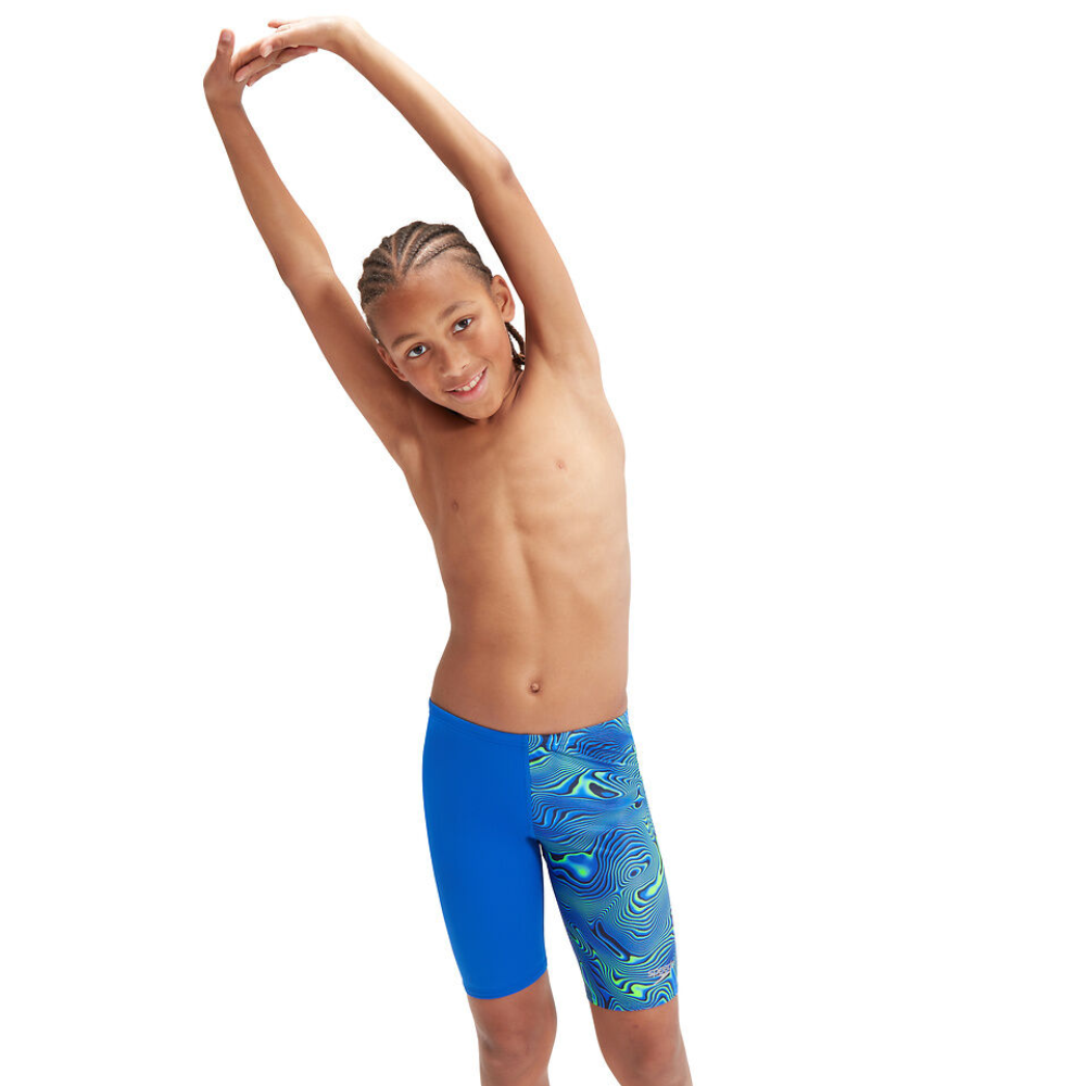 Speedo Boys Swimwear Allover Digital Jammer True Cobalt True Navy Cobalt Pop Green Area13