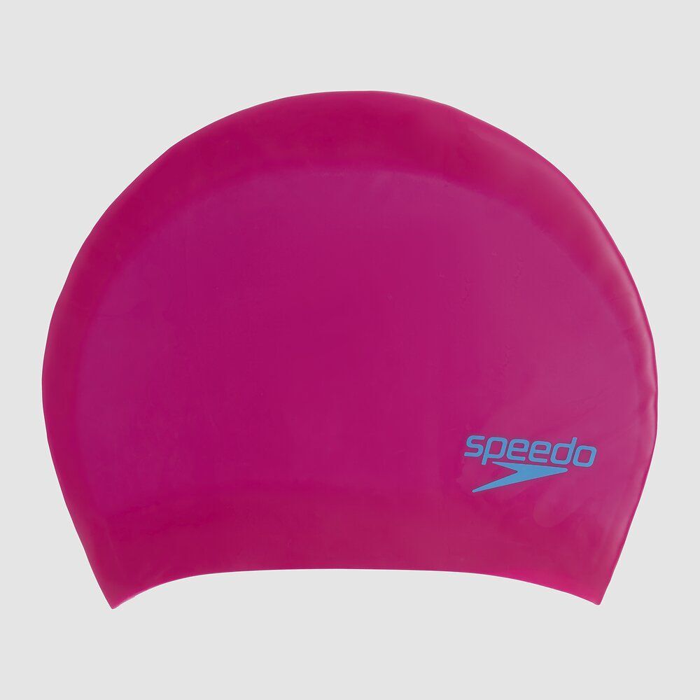 Speedo Junior Long Hair Silicone Swim Cap - Begonia Pink/Lapis Blue -  