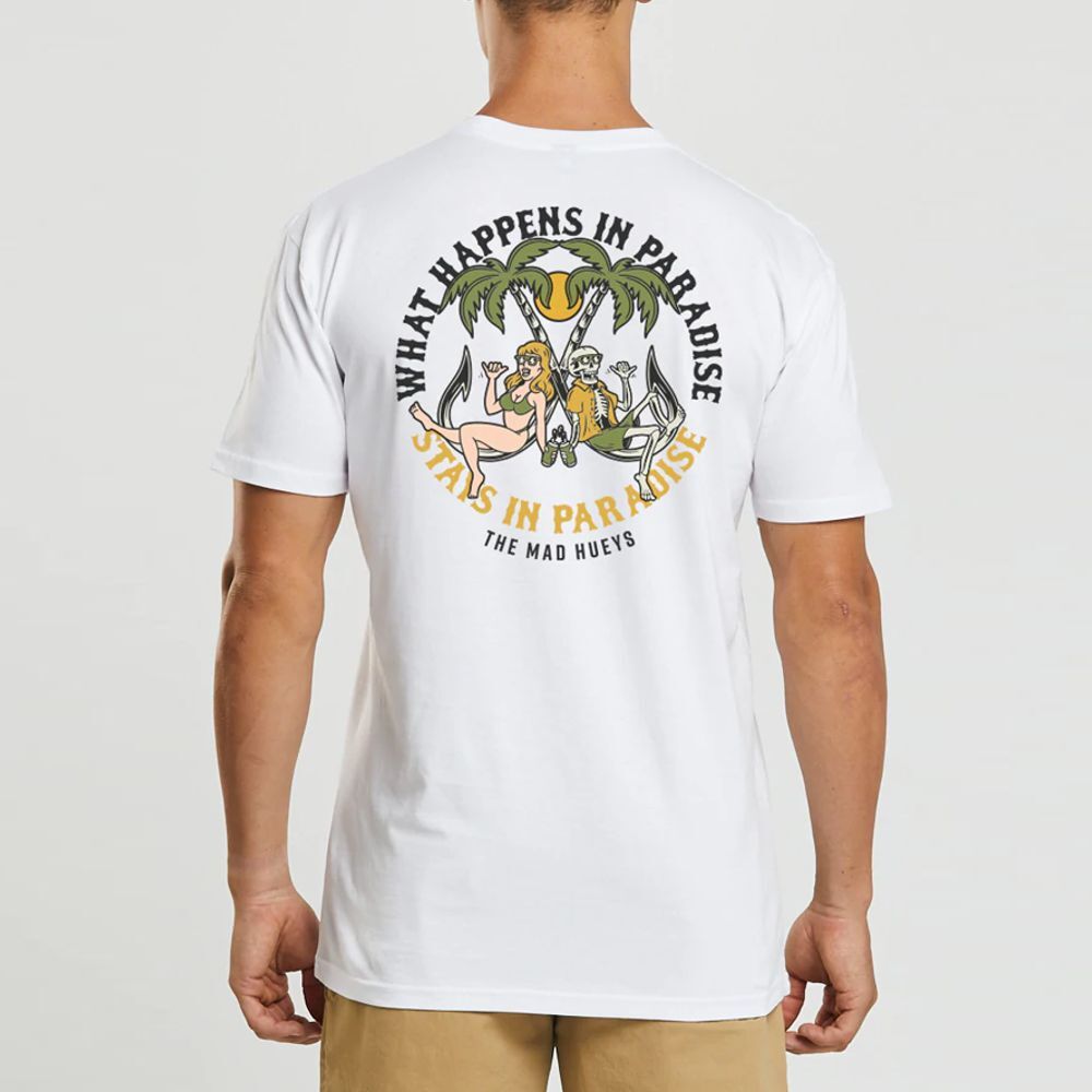The Mad Hueys What Happens in Paradise SS Men's T Shirt - White ...