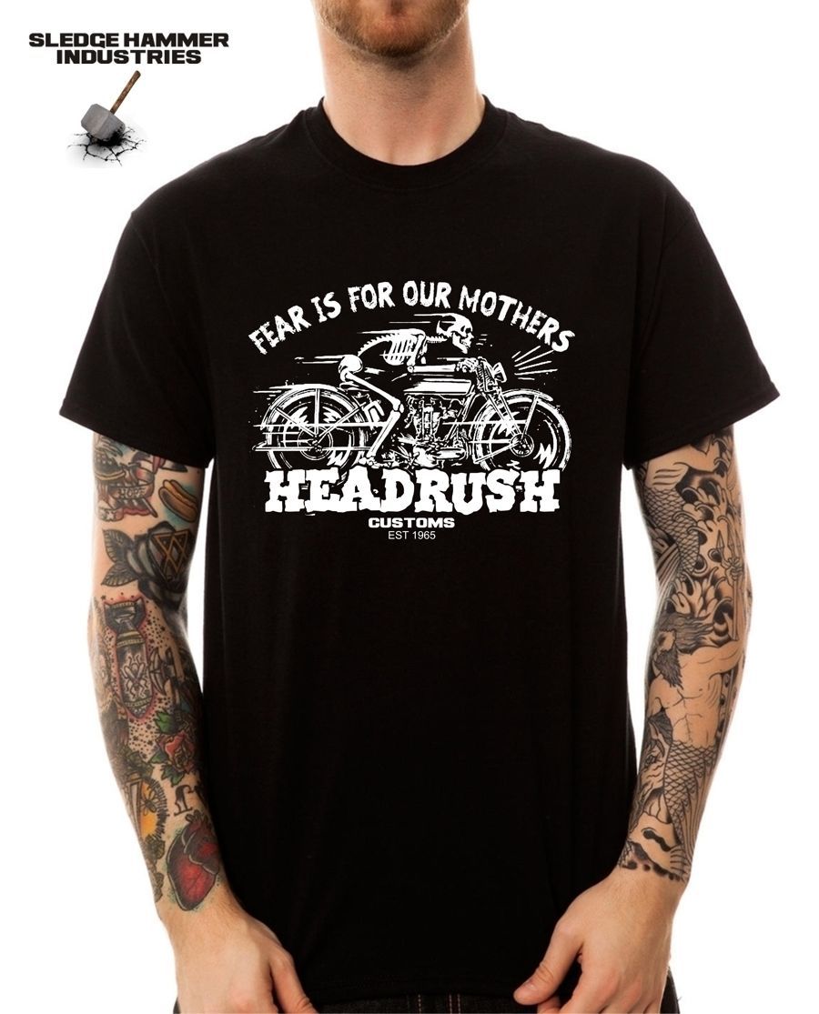 HEADRUSH CUSTOMS MOTORCYCLE T SHIRT , CAFE RACER, BOBBER, MEN'S T SHIRT