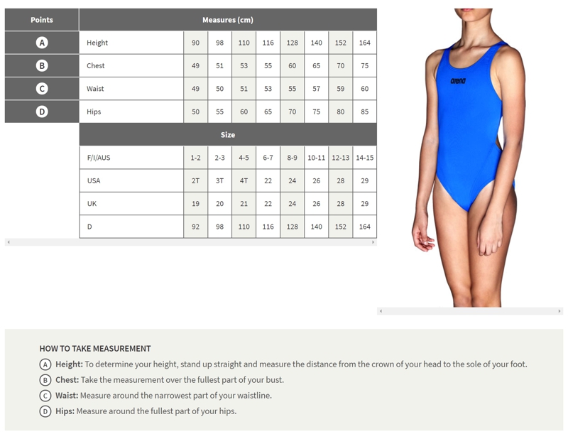 Arena Swimwear Size Chart
