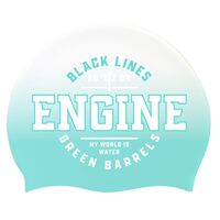 Engine Black Lines Green Barrels Silicone Swim Cap - Turquoise White, Swimming Cap