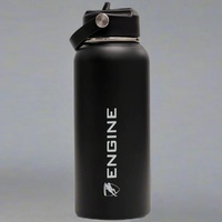 Engine 1 Litre Stainless Steel Drink Bottle / Straw - Black, Sports Water Bottle