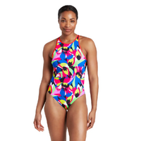 Zoggs Florish Pink Silver Lined Crossback Swimsuit, Thermal Women's Swimwear
