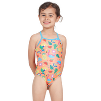 Zoggs Toddler Girls POOL PARTY TEX BACK One Piece Swimwear , Girls Swimsuit