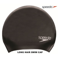 Speedo Long Hair Silicone Swim Cap - Black, Swimming Cap, Silicone Swim Cap 