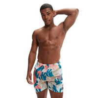 Speedo Men's Prime Leisure 16" Watershort -  Peacock/Fresh Blue/Cupid Coral/Saddle Taupe selected - Men's Swim Shorts