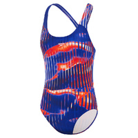 Speedo Girls Linear Lava Splashback One Piece Swimwear - Team Royal Blue/Red/White