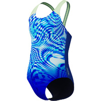 Speedo Girls Placement Splashback One Piece Swimwear - Deep Sapphire/Pale Clover, Girls Full Piece Swimsuit