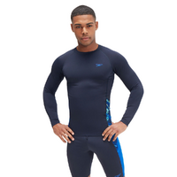 Speedo Men's Printed Long Sleeve Sun Top, Men's Rashie - True Navy/True Cobalt