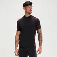 Speedo Men's Tech Short Sleeve Sun Top, Men's Rashie - Black/Fed Red