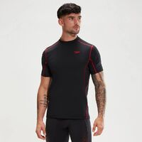 Speedo Men's Tech Short Sleeve Sun Top, Men's Rashie - Black/Fed Red