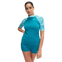 Speedo Women's Short Sleeve Sun Top - Peacock/Marine Blue, Women's Rashie