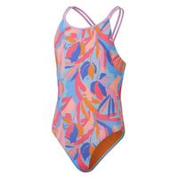 Speedo Girls Printed Twin Strap One Piece Swimwear, Girls Full Piece Swimsuit
