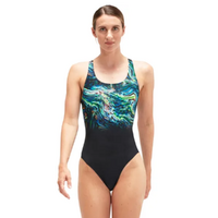 Speedo Women's Powerback One Piece - Black/Green/Blue