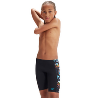 Speedo Boys Swimwear Allover Digital Jammer - Black/Hypersonic Blue/Volcanic Orange/Lumo Green/Fluo Tiger