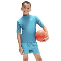 Speedo Boys Printed Short Sleeve Rashie - Aquarium/White - Sun Top