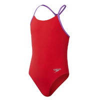 Speedo Girls Lane Line Back Allover One Piece Swimwear, Girls Full Piece Swimsuit - Watermelon 