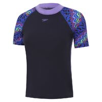 Speedo Girls Short Sleeve Suntop, True Navy/Miami Lilac/Beautiful Blue