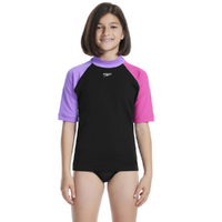 Speedo Girls Black/Sweet Purple/Flare Pink Short Sleeve Suntop, Girls Rashie