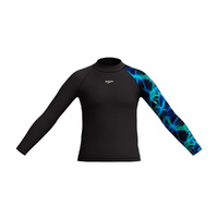 Speedo Boys Print Long Sleeve Rashie - Anthracite-Pale Clover Sun Top