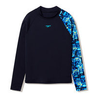 Speedo Boys Printed Long Sleeve Rashie - Anthracite/Hyperteal - Sun Top