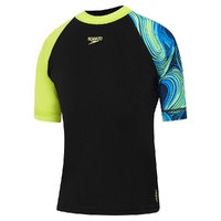 Speedo Boys Logo 3/4 Short Sleeve Rashie - Black/Multi Sun Top