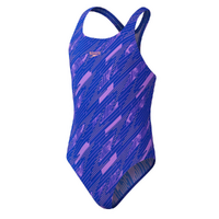 Speedo Girls Hyperboom Allover Medalist One Piece Swimwear,True Cobalt/Sweet Purple/Disco Peach
