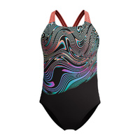 Speedo Girls Digital Placement Powerback One Piece Swimwear, Neon Coral