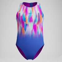 Speedo Girls Printed Hydrasuit One Piece Swimwear - Blue/Multi, Girls Full Piece Swimsuit
