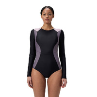 Speedo Women's Colourblock Long Sleeve Zip Back One Piece Swimsuit - Anthracite, Women's Swimwear