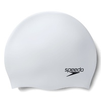 Speedo Long Hair Swim Cap White - Black Logo, Silicone Swimming Cap