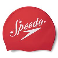 Speedo Logo Placement Moulded Silicone Swim Cap - Speedo Red/White , Silicon Swimming Cap, Swim Caps