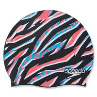 Speedo Junior Printed Silicone Swim Cap, Black/Siren Red/Pool/White 