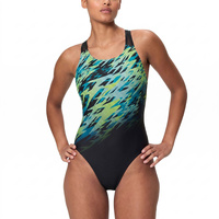 Speedo Women's Hyperboom Placement Muscleback One Piece Swimsuit - Black/Green Women's Swimwear