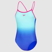 Speedo Girls Digi Ombre Thin Strap One Piece Swimwear, Blue Flame/Turquoise/Light Adriatic/Electric Pink