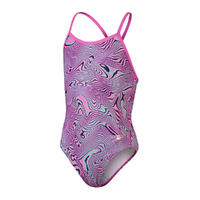 Speedo Girls Girls Allover V-Back One Piece Swimwear - True Navy/Orchid Shine/Green Glow