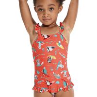 Speedo Toddler Girls Digital Frill Thinstrap One Piece Swimwear - Coral Pink/Giallo Yellow/New Turquoise