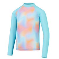 Speedo Girls Printed Long Sleeve Rashie Sun Top, Marine Blue/Pumpkin Spice/Curious Blue/Funny Pink