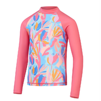 Speedo Girls Printed Long Sleeve Rashie Sun Top, Fandango Pink/Marine Blue/Funny Pink/Pumpkin Spice 