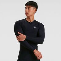 Speedo Men's Long Sleeve Sun Top, Men's Rashie - Black & White