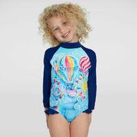 Speedo Toddler Girls Long Sleeve Frill One Piece Swimwear - Hot Air Balloons