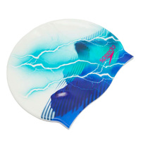 Speedo Digital Printed Silicone Swim Cap - Lightning Blue / White , Silicon Swimming Cap, Swim Caps