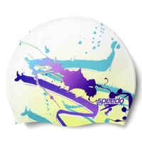 Speedo Digital Printed Silicone Swim Cap - Graffiti Splash Spritz/Royal Purple, Silicon Swimming Cap, Swim Caps