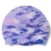 SPEEDO Junior Digital Printed Silicone Cap - Purple Clouds, Silicone Swim Cap
