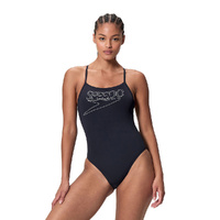 Speedo Women's Classic Logo Thinstrap One Piece Swimsuit - Anthracite
