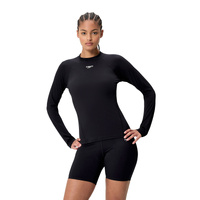 Speedo Women's Classic Logo Long Sleeve Sun Top - Black, Women's Rashie