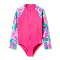 Speedo Girls Long Sleeve Zip One Piece Swimwear - Blush Pink